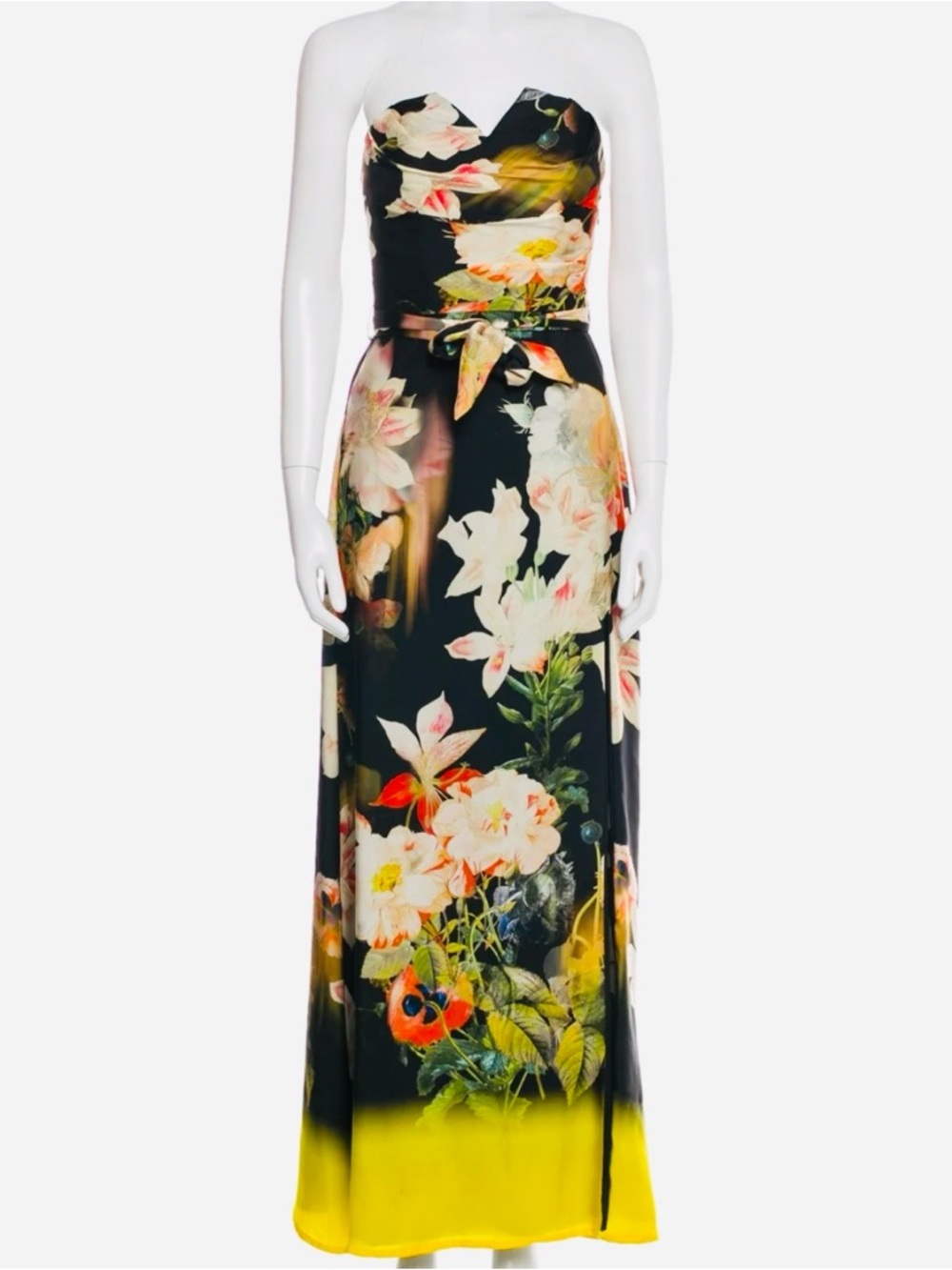 Ted Baker London Botanical Garden Strapless Gown Yellow Hem Detail Size 0 - Picture 3 of 12